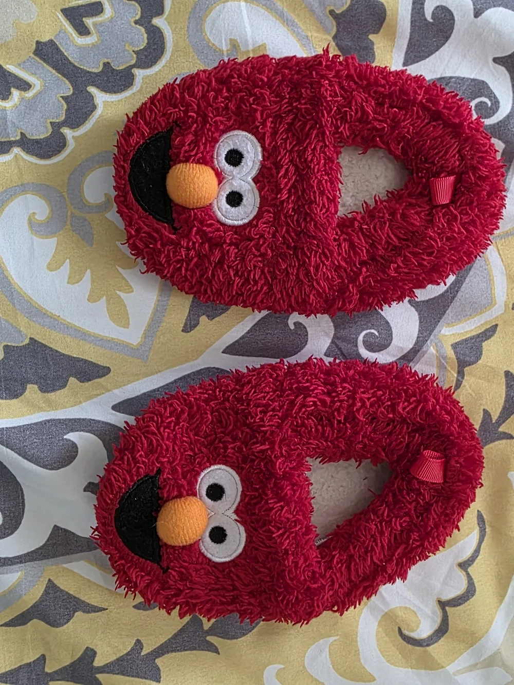 Sesame Street Red Fuzzy Slipper Soles with Polka Dot Grip